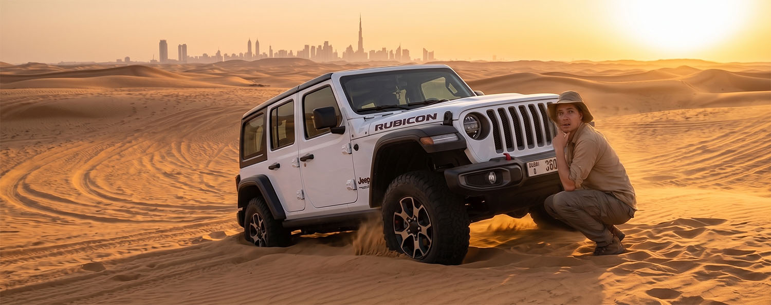Off-Road Vehicle Preparing for Dubai Desert Entry