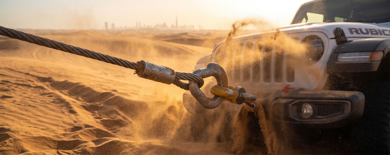 Professional 4x4 Winch Recovery in Dubai desert